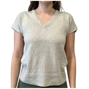 Kinross‎ V Neck Cap Sleeve Knit Sweater Top Beige 100% Linen Women L